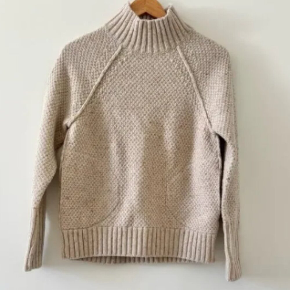 REI Co-op Wallace Lake Beige Wool Chunky Knit Mock Neck XS Pockets